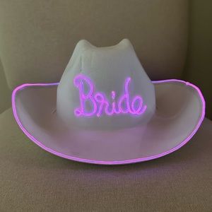 Light up pink and white Bride cowboy hat